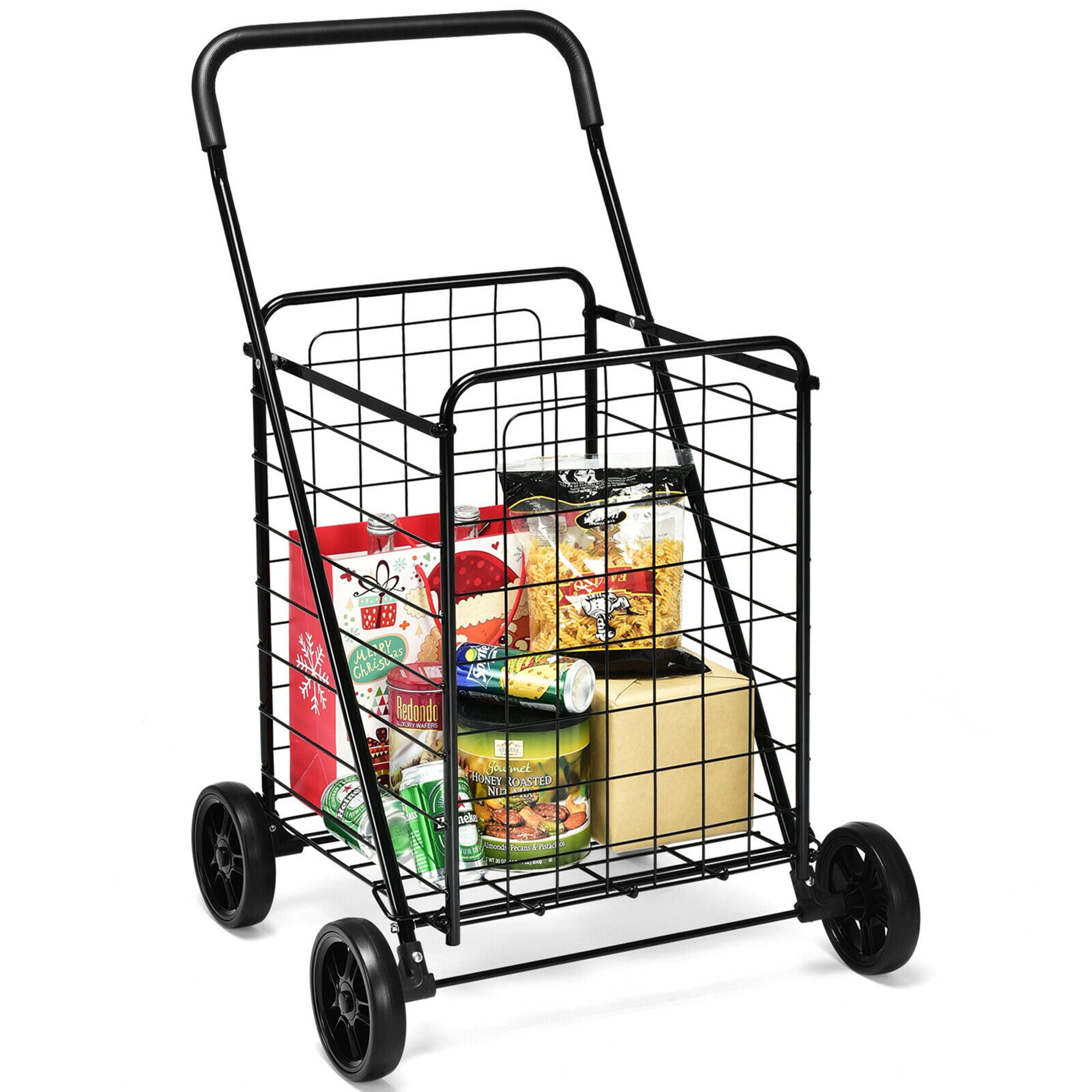 Gymax Folding Shopping Cart Utility Trolley Portable For Grocery Laundry Travel Black