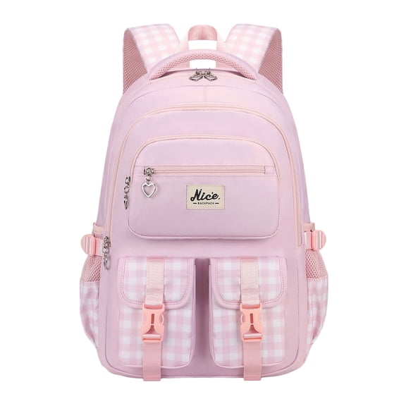 Orangide Back to School Backpack Plaid Print Waterproof Nylon Large Capacity Multi-Pocket Bookbag for Girls, Boys, Students, Elementary and Middle School