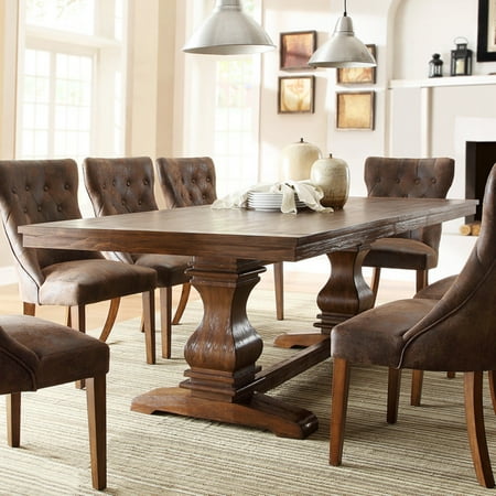 - Weston Home Marie Louise Expandable Trestle Dining Table - Weathered Oak