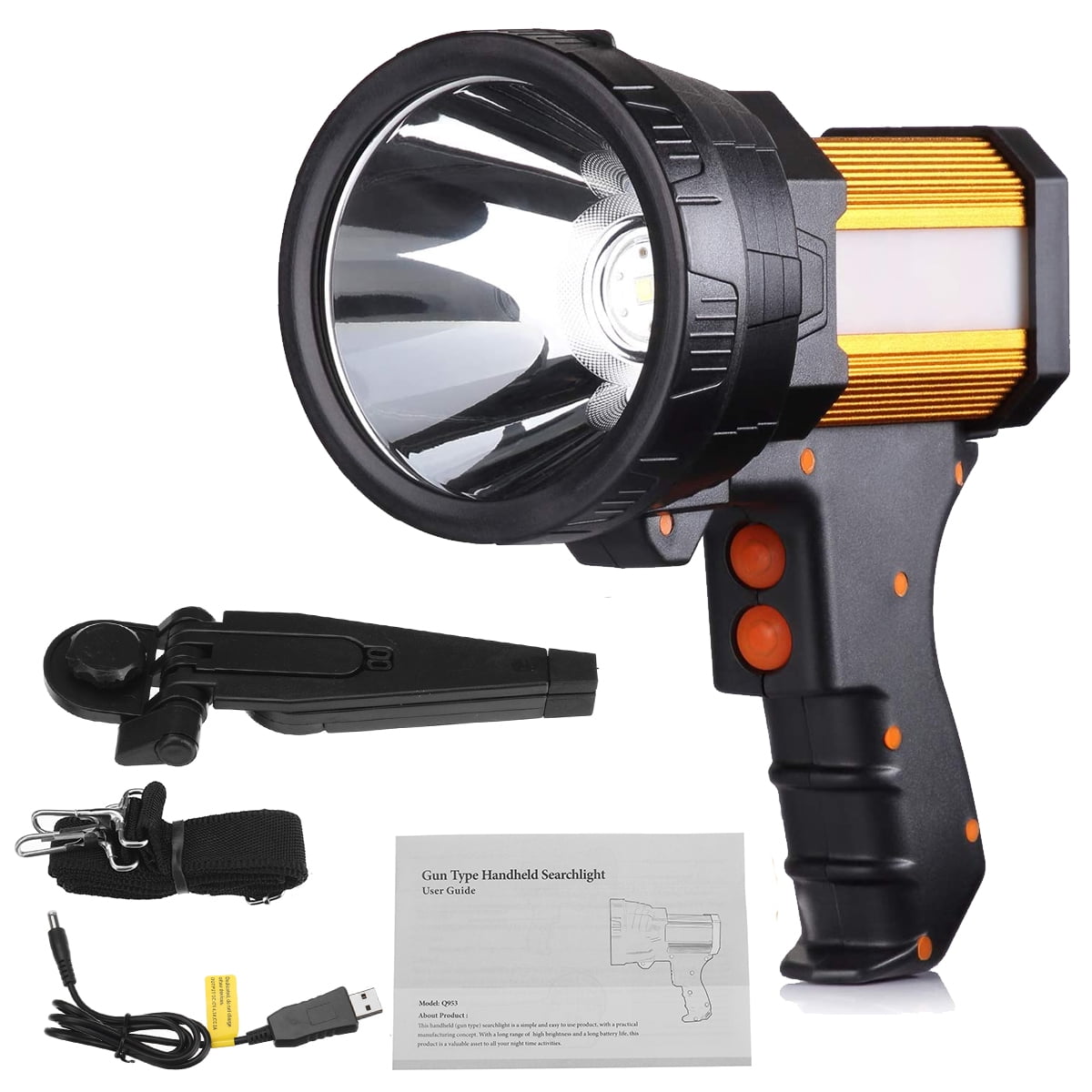 USB Rechargeable LED Hand Held Spotlight Camping Flashlight Torche Lamp W/Tripod 