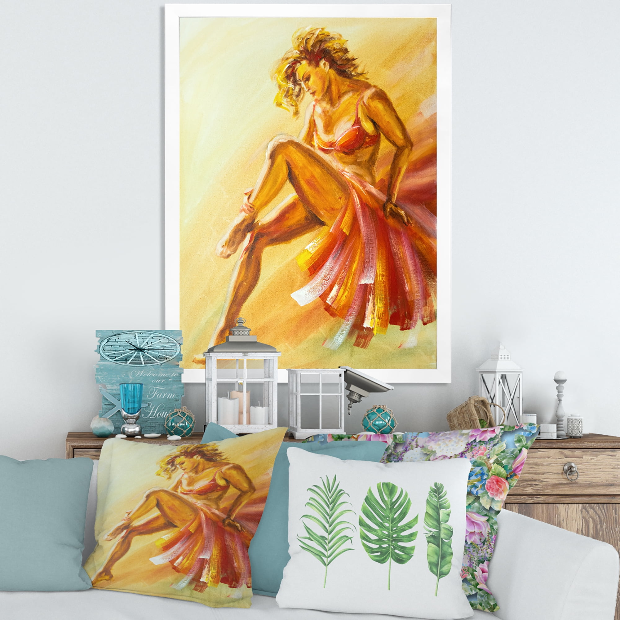 Designart 'Warm Coloured Flamenco Woman Dancer' Modern Framed Art Print