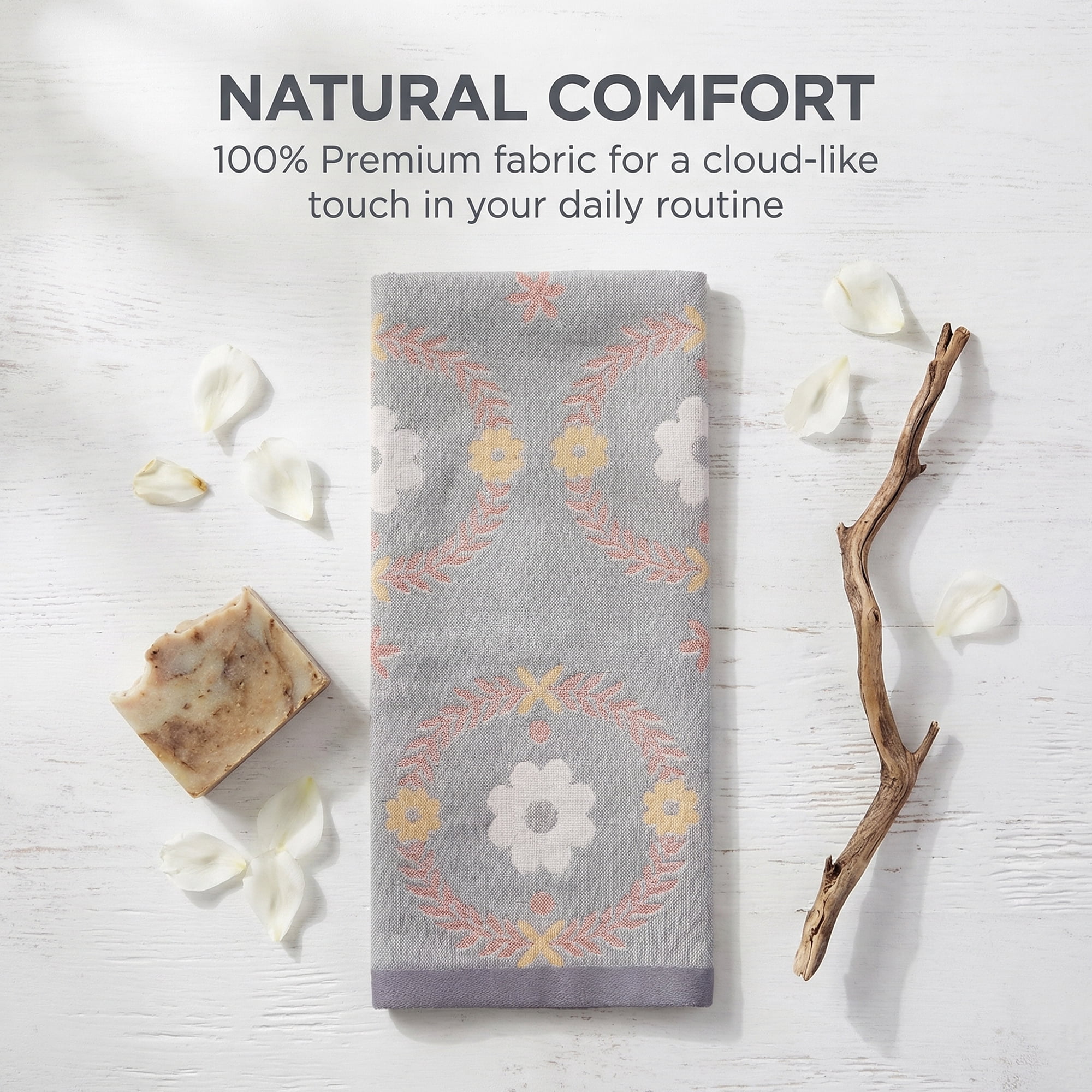 Unique Bargains 29 x 13 Inch Cotton Floral Jacquard Hand Towel Grey 1pc