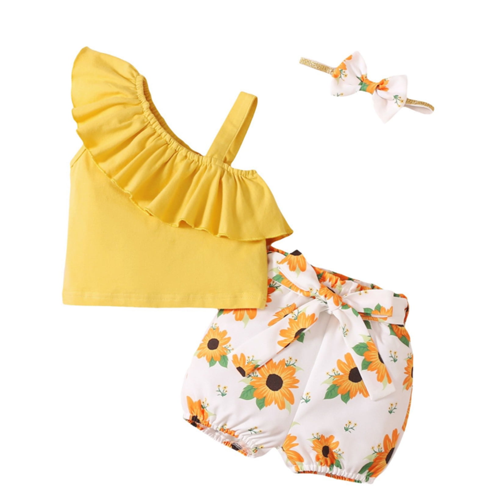 Imcute Baby Girl Summer Clothes Set, Solid Color Ruffled Sling Vest