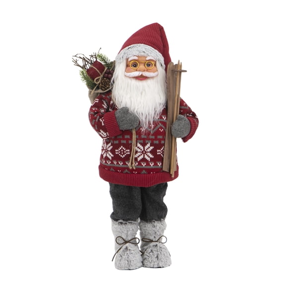 dokea Standing Santa Figurine - 23.6 Tall - Plastic & Wood Decoration