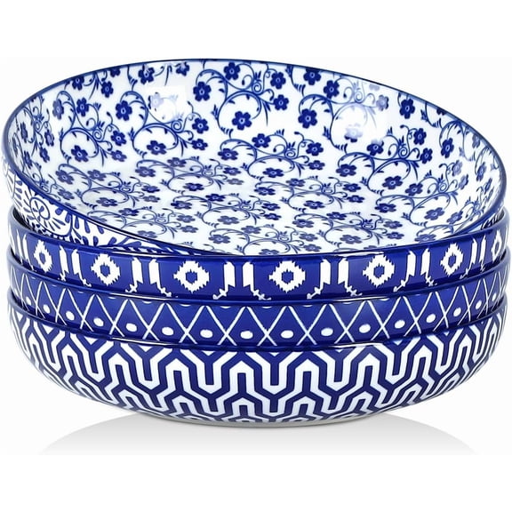Porcelain Pasta Bowls Set of , Wide and Shallow Salad Bowls, Serving Bowls, Microwave & Dishwasher , Sturdy & Stackable, Variety of Colors