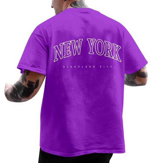 BOBOGOJP T-Shirt à Manches Courtes pour Hommes Adultes Imprimé Mi-Longueur Manches Courtes Col Rond Décontracté (Violet,3TG)