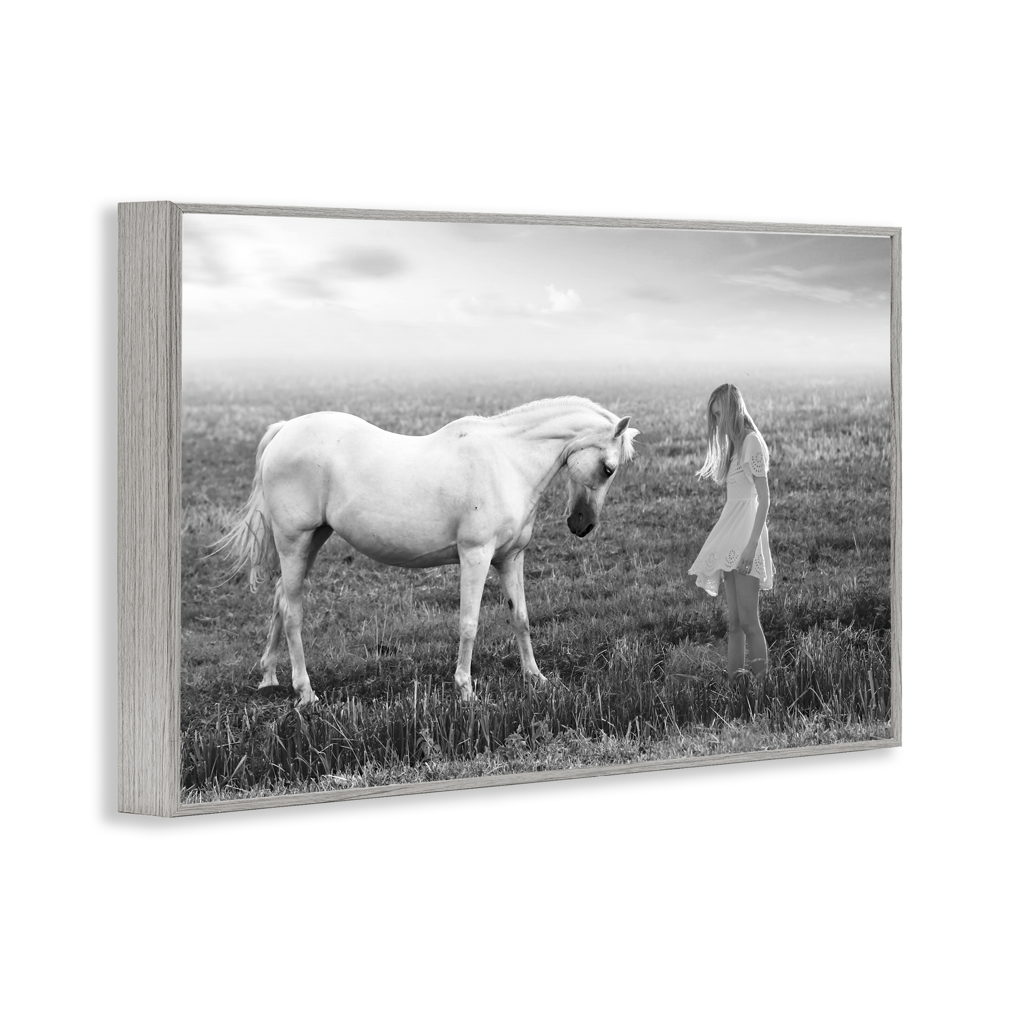 Her White Horse Gray Framed Giclee Art, design by Ata Alishahi