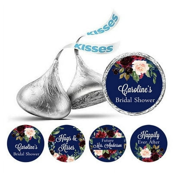 Darling Souvenir Custom Bridal Shower Personalized Stickers 190-Pack Chocolate Labels-Navy Blue