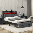 thumbnail image 2 of ModFusion Full Size Modern Upholstered Platform Bed with 6 Storage Drawers & Open Shelves, Iron Wood Bed frame with Charging Station & LED Ligting, No Box Spring Needed, Dark Gray, 2 of 9