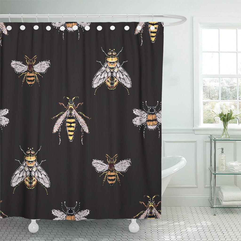 PKNMT Rhinestones Yellow Fly Big Honey Bee Wasp Small Shower Curtain