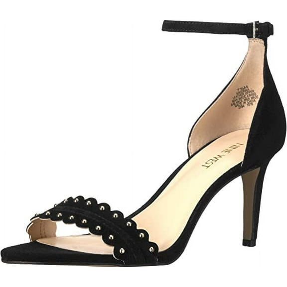Nine West Women's Idrina Suede Dress Sandal, black, 7.5 M US New