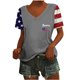 thumbnail image 2 of Fiudx Ofertas Flash Del Día Solo En Línea Camiseta de Manga Corta con Cuello En V y Estampado Del Día de La Independencia para Mujer, Tops de Manga Corta con Cuello En V, 2 of 4