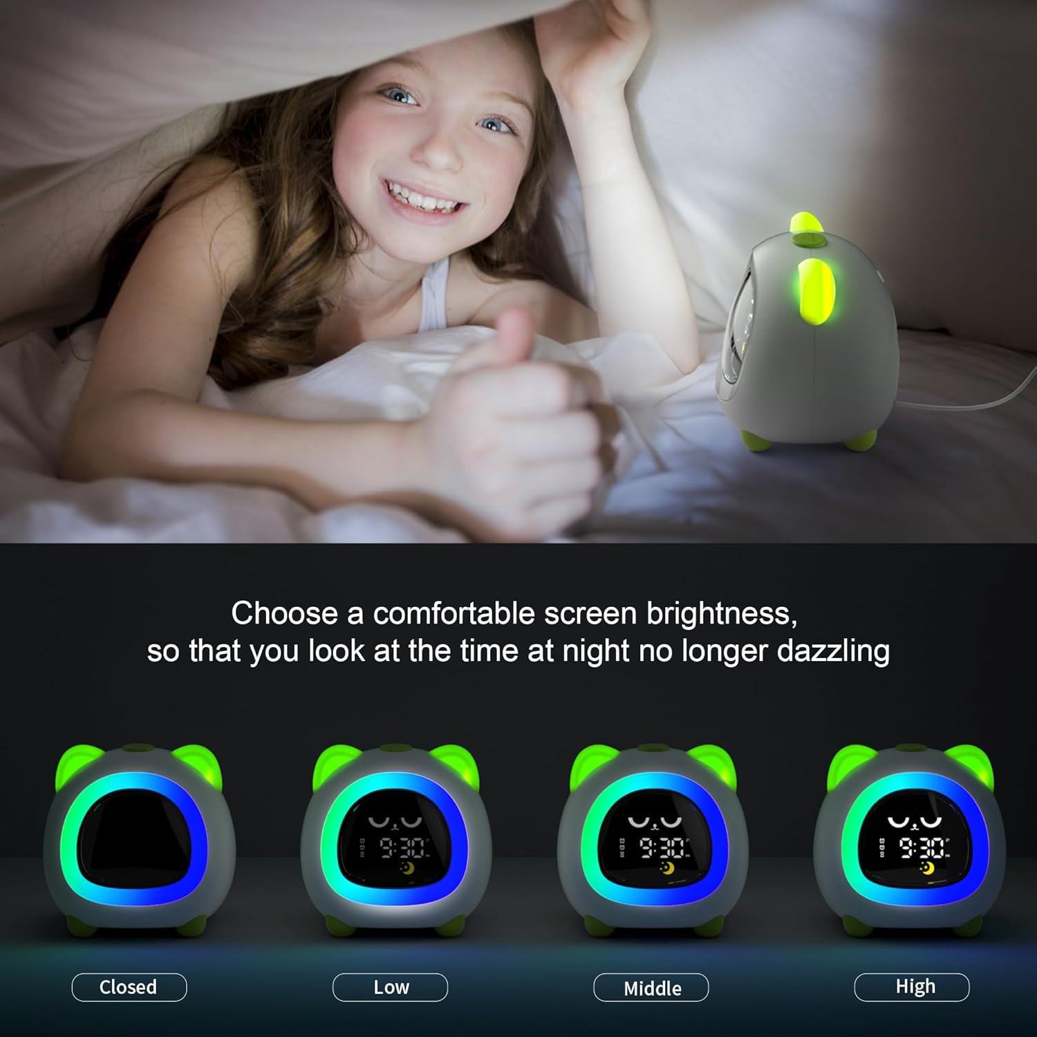 Sailstar OK to Wake Clock with Snooze Mode and 6 Colors Night Light, Cat Kids Alarm Clock for Boys and Girls