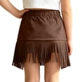 thumbnail image 3 of RTKFRFLM Girls Western Cowgirl Suede Fringe Skirt High Waist Denim Mini Skirt Halloween Party Outfits Kids, 3 of 9