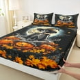 thumbnail image 3 of Manfei Happy Halloween Skeleton Bed Sheets Queen,Orange Pumpkin Maple Bedding Queen Size,Spooky Skull Sheet Set Queen,Lightweight Bedroom Decor,4 Pieces, 3 of 7