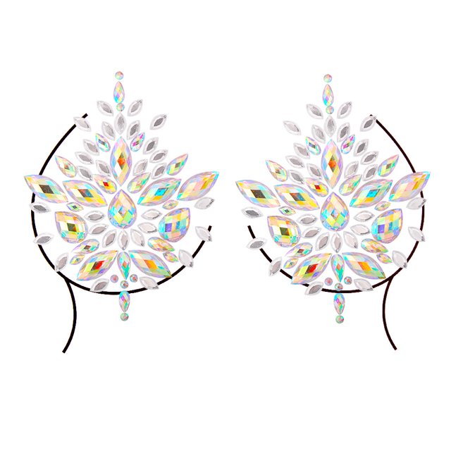 Pegatina de resina brillante en forma de flor para el pecho, pegatina de diamante de cristal, pegatina de diamante acrílico para el pecho, tatuaje, decoración de diamantes, pegatina de