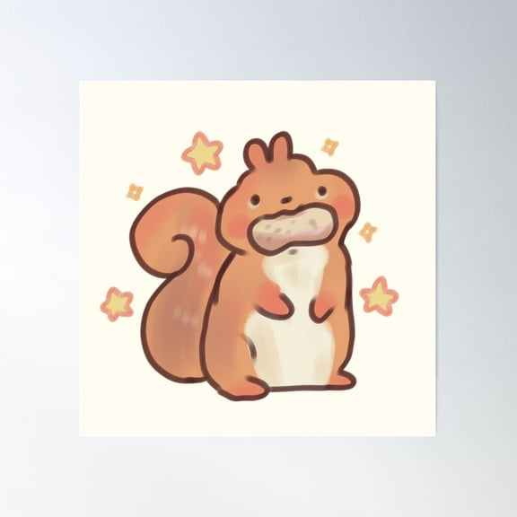 Cute Red Squirrel Art Poster Wall Art, Modern Wall Decor For Living Room Bedroom, 17x17 UNFRAMED