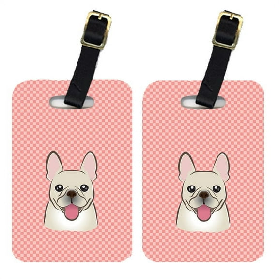 Caroline's Treasures Pair of Checkerboard Pink French Bulldog Luggage Tags BB1238BT