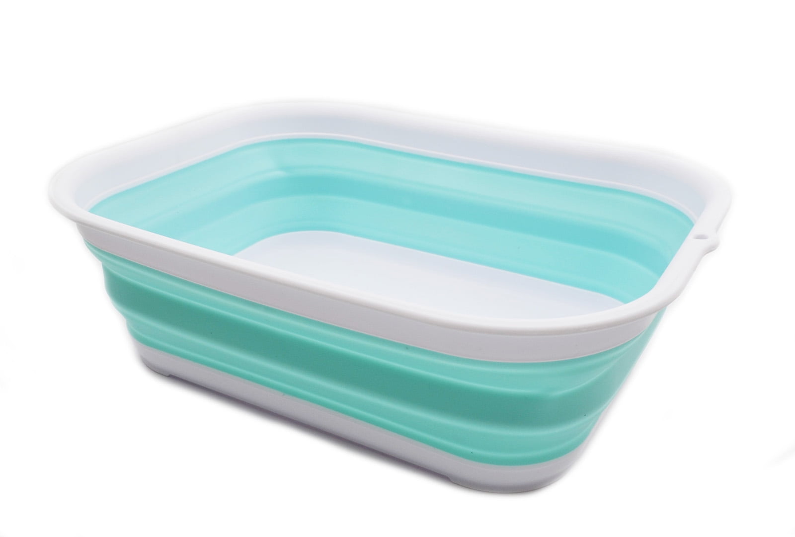 Space Saving Plastic Washtub Foldable Dish Tub Collapsible Tub 2, White/Lake Green 3.17 Gallon Portable Washing Basin SAMMART 12L 
