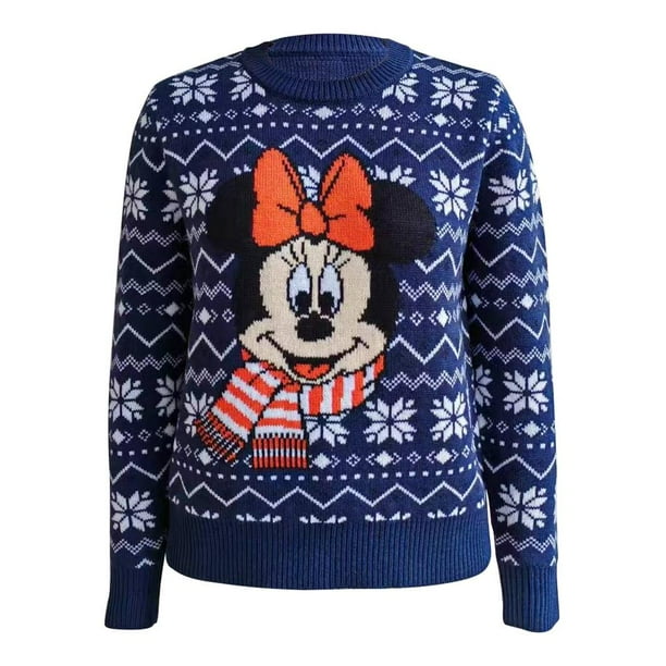 Suéter Minnie Mouse Para Mujer Talla M Estilo Navideño Color Azul