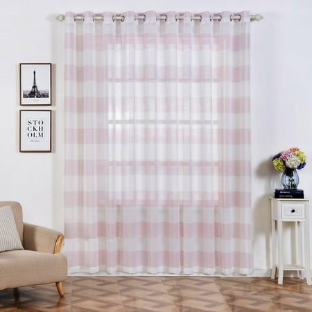 Faux Window Wall - Efavormart 2 Panels Faux Linen Sheer Window Drapery Stripe Window Treatment Grommet Curtain For Window Wall Decoration 52