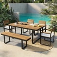 thumbnail image 4 of 6 Pieces Outdoor Patio Dining Set, Outdoor Acacia Wood Table and Chairs Set with Bench for Garden & Poolside, Beige, 4 of 10