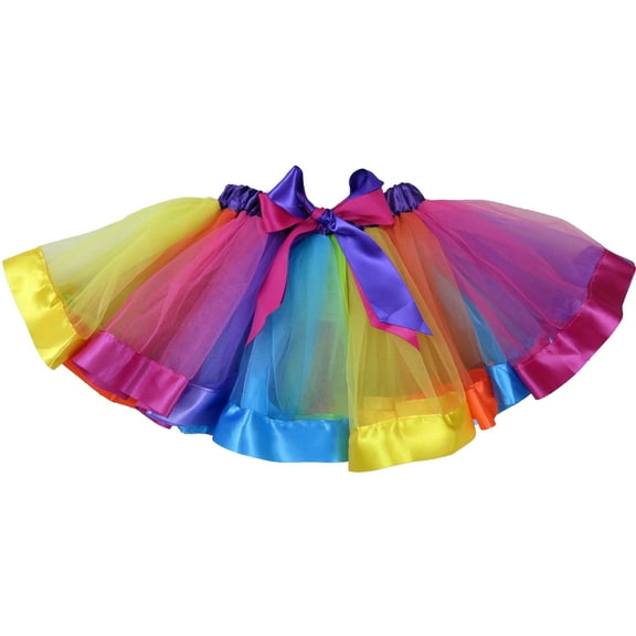 Wenchoice Girl'S Rainbow Striped Ribbon Trim Tutu Skirt M(3T-4T)