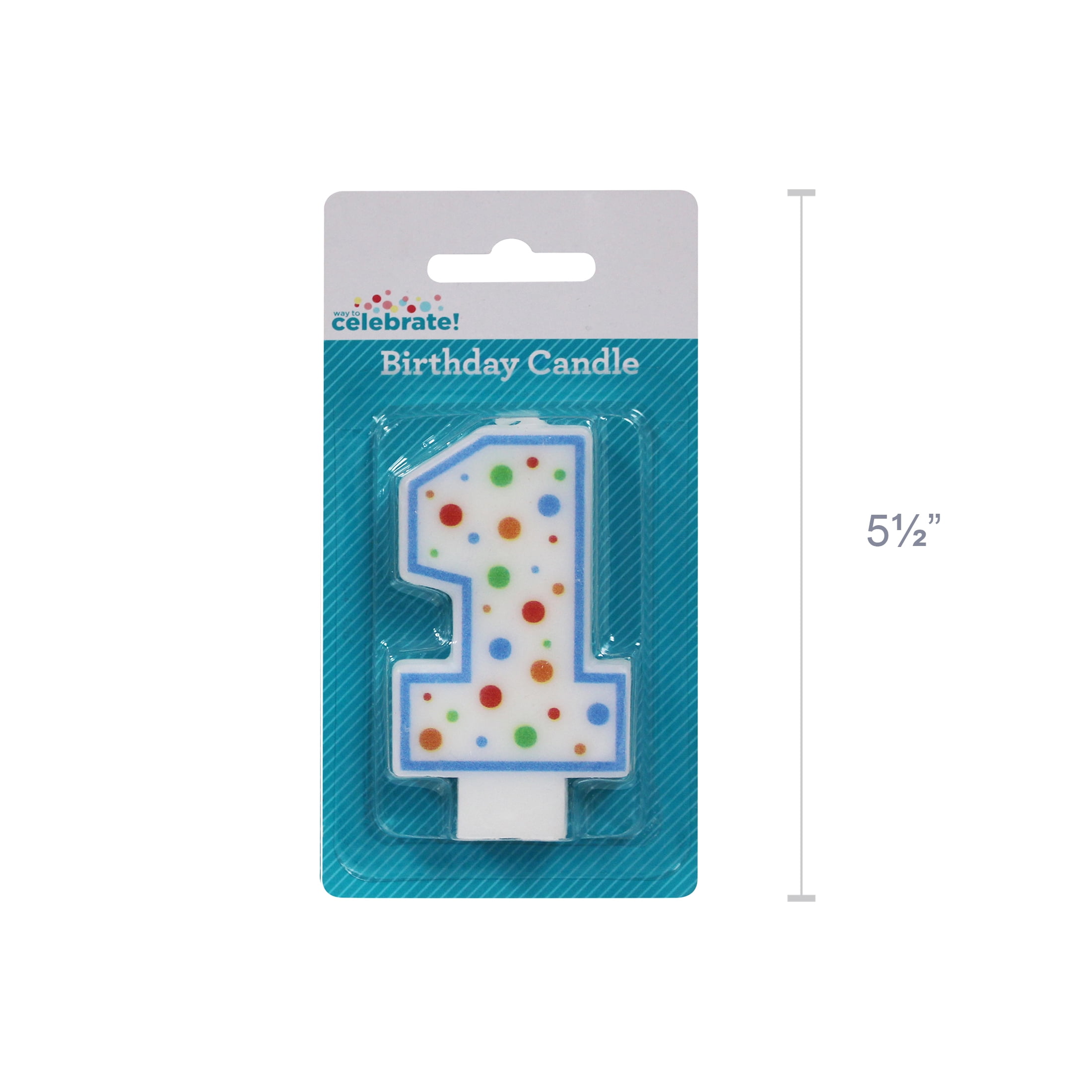 (2 pack) Way to Celebrate! Assorted Colors Birthday Candle, Number 1