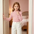 thumbnail image 2 of AUDeals Girls Ruffled Trim Ribbed Knit Turtleneck Sweater Long Sleeve Slim Fit Knitted Top Toddler Baby Kids Casual Layering Wear (Pink, 3-4 Years), 2 of 4