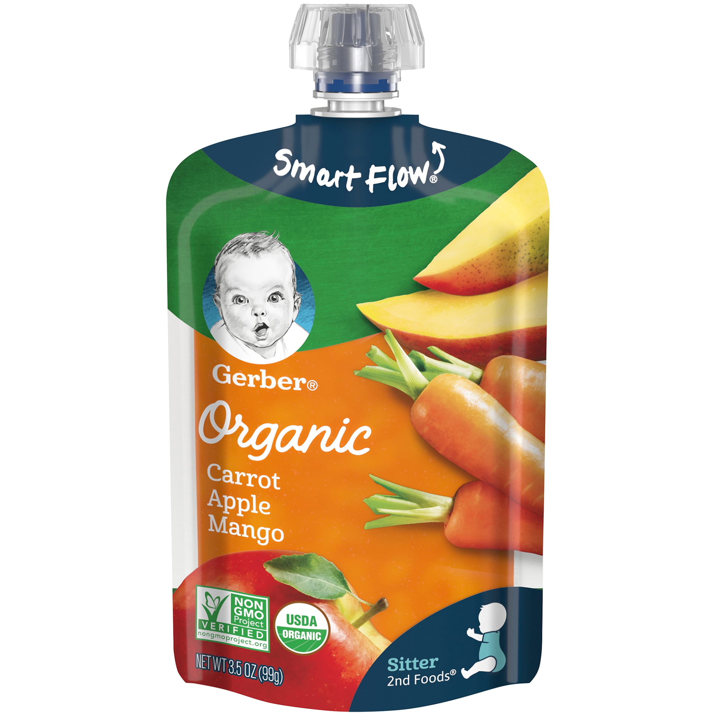 (Pack of 12) Gerber 2nd Foods Organic Carrot Apple Mango Baby Food, 3.5