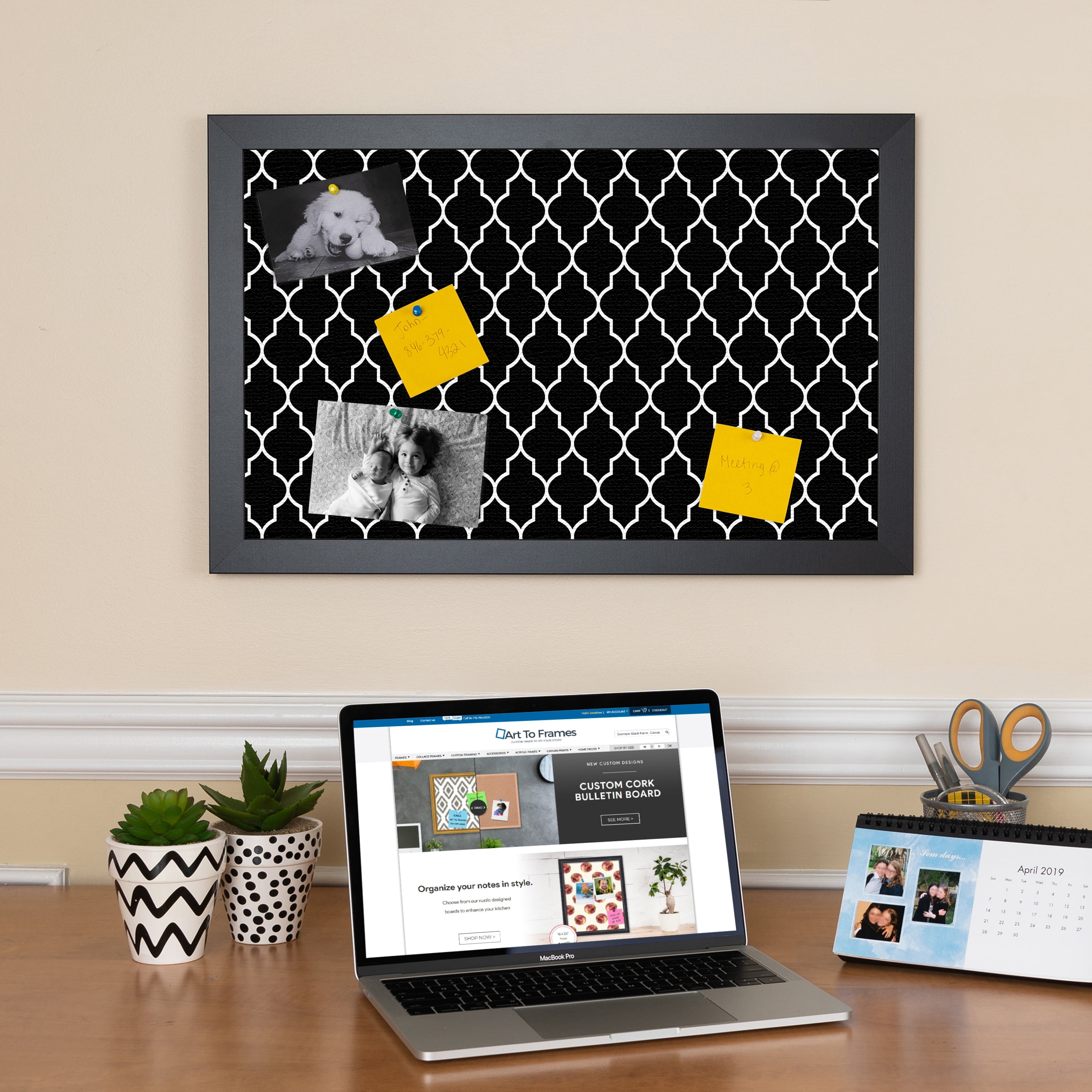 PinPix 12x12 Custom Cork Bulletin Board Quatrefoil Black Poster Board Has a Fabric Style Canvas Finish, Framed in Quatrefoil Black, by ArtToFrames (PinPix-116)