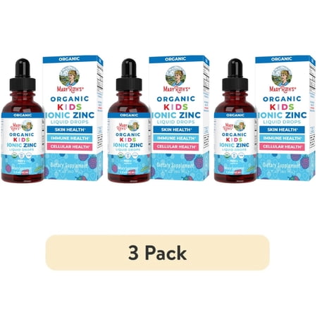 (3 pack) MaryRuth's Kids Zinc Liquid Drops Ages 4+, USDA Organic, Skin Health, Immune Support Mineral, Berry Flavor, Vegan, 1 Count, 2 fl oz