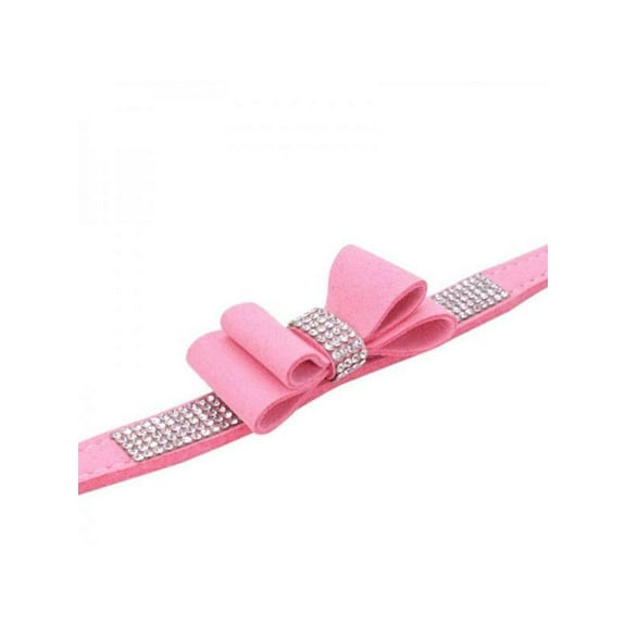 Topumt Leather & Cotton Rhienstone Pattern Fashion Dog & Cat Collar, Pink, S