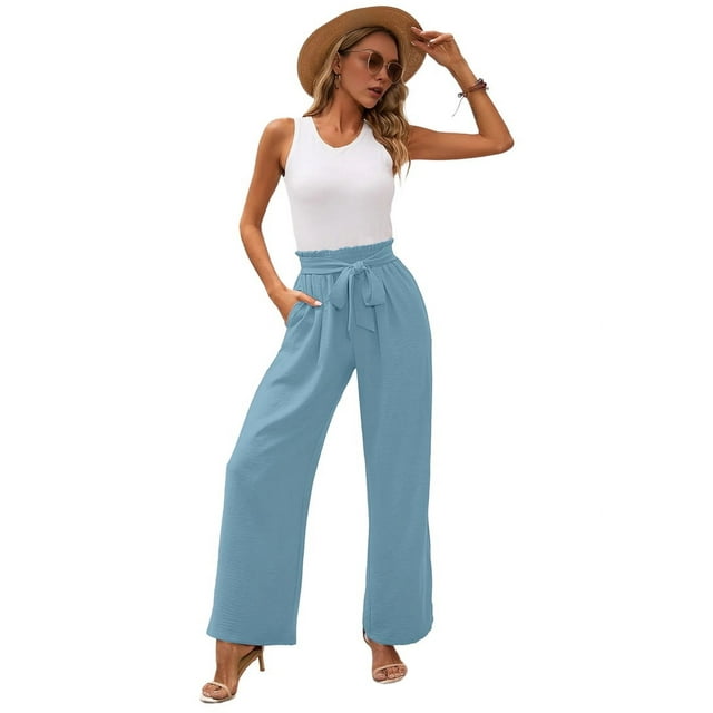 Pantalones de Salón de Pierna para Mujer, Color Azul , Talla L