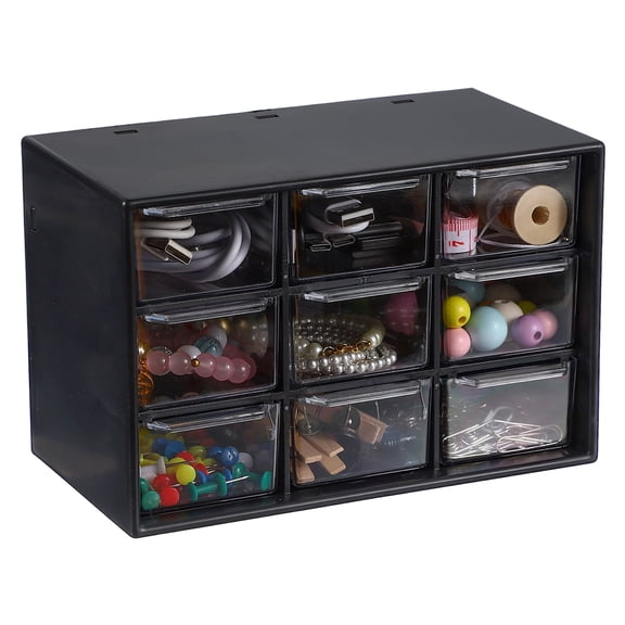 Mini Storage Drawers, Plastic Desktop Teacher Desk with 9 Drawers, Black
