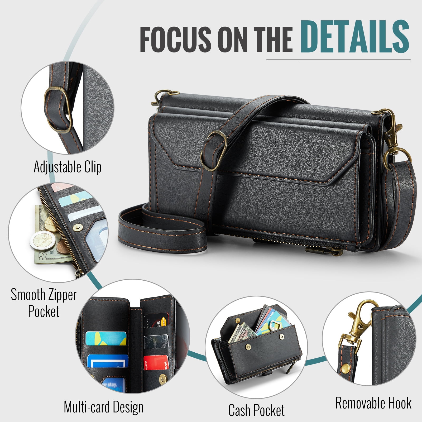 Asuwish Compatible with Samsung Galaxy S21 5G 6.2 inch Zipper Wallet Phone Case Tempered Glass Screen Protector Crossbody Lanyard Strap Flip Card Holder Slot Cell Cover for S 21 21S G5 Women Black