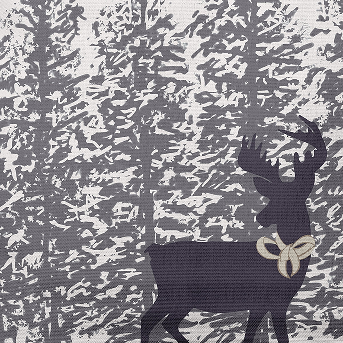 Simply Daisy Purple-Grey Colored Reindeer Through the Woods Winter Soft Spun Polyester Indoor/Outdoor Throw Pillow, 16" x 16"