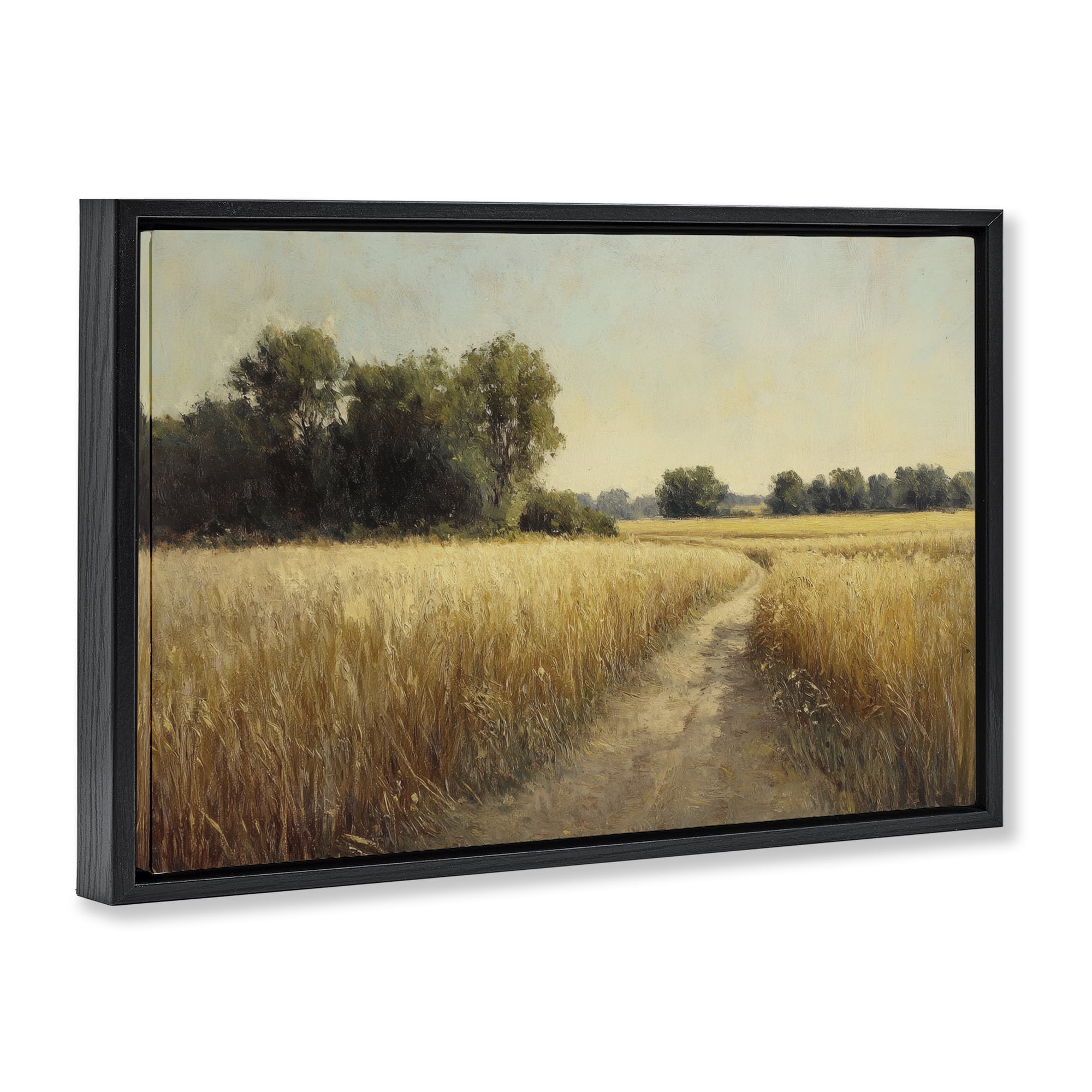 Stupell Industries Sunlit Country Wheat Path Black Framed Floater Canvas Wall Art, design by Petal Prints Design