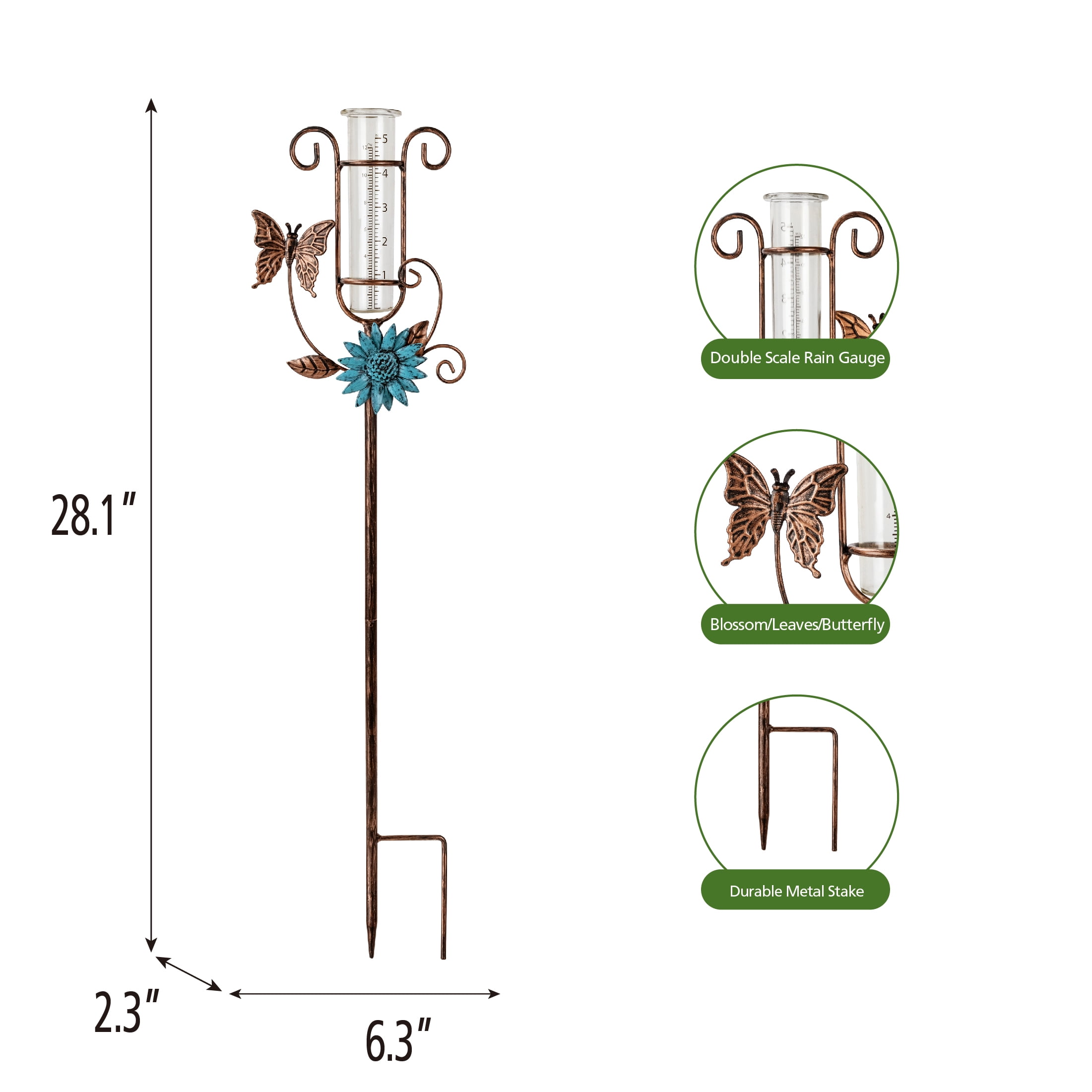 Mainstays Decorative Garden Stake with Rain Gauge with Butterfly Floral Design