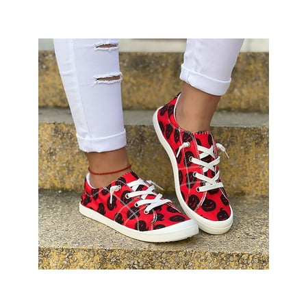 

UKAP Womens Breathable Casual Sneaker Walking Comfort Fashion Sneakers Halloween Flat Shoes Halloween Red Pumpkin 7.5