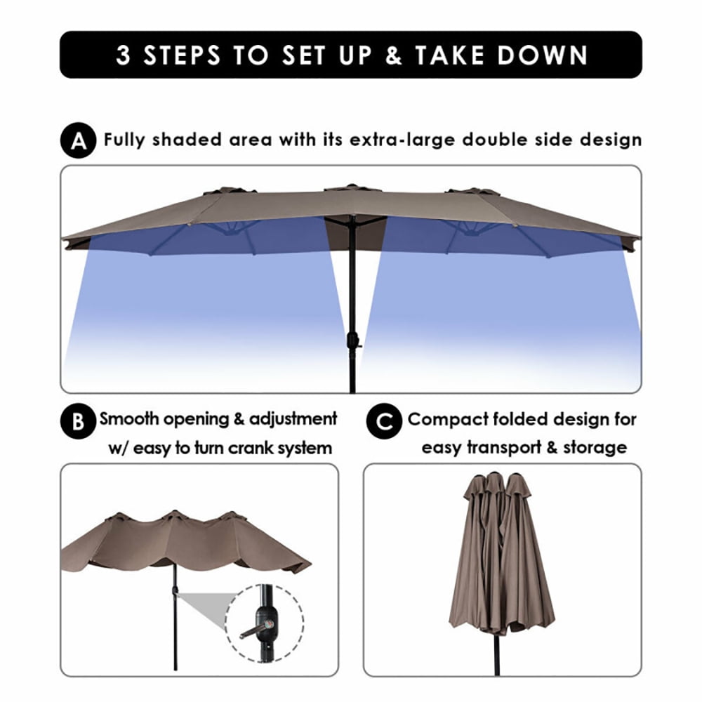 Aimee Lii 15 Feet Double-Sided Outdoor Patio Umbrella with Crank without Base, Outdoor Umbrellas for Patio, Tan