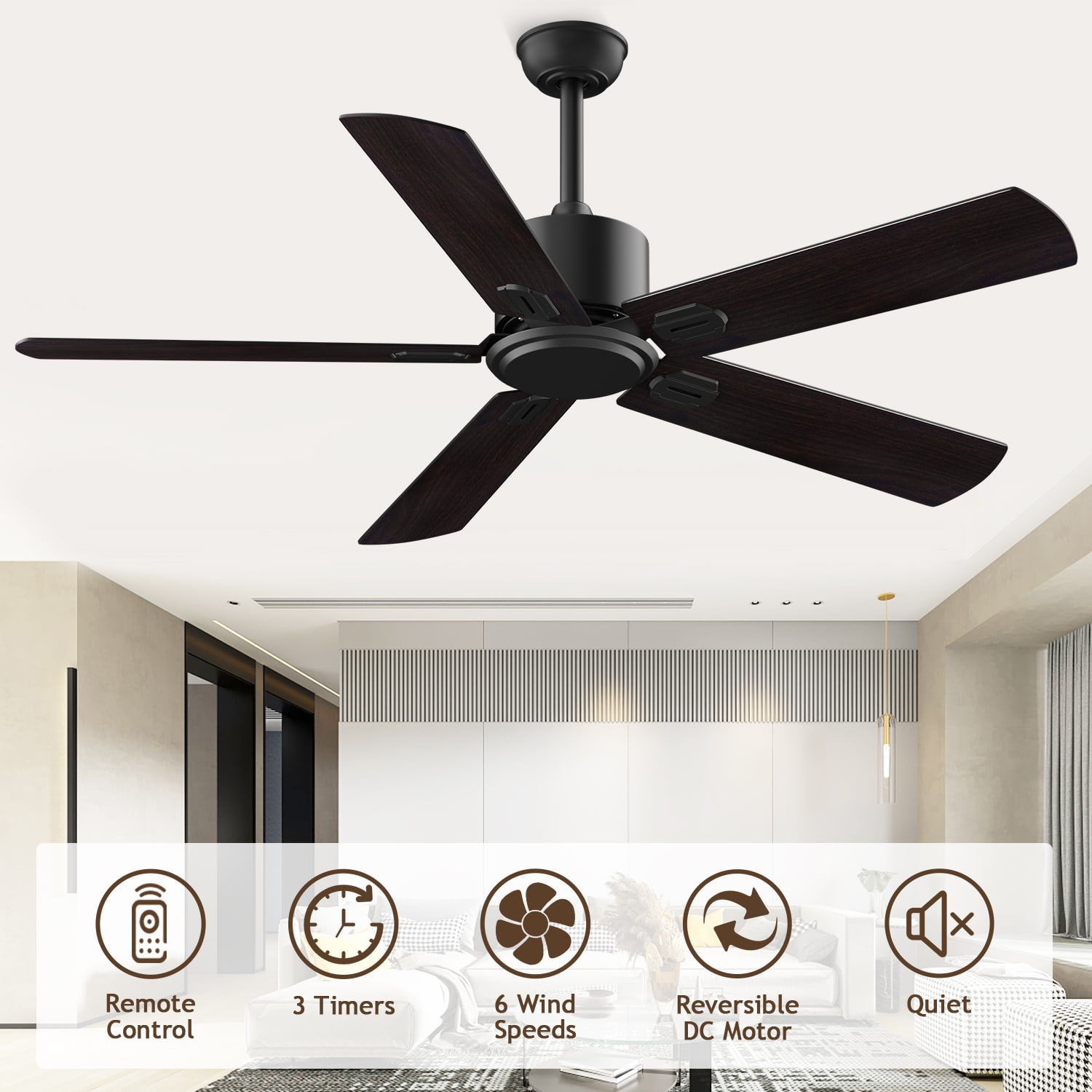 LANHAI 52 inch Modern Downrod Mount Bedroom Ceiling Fan