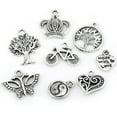 thumbnail image 4 of 100pcs Mixed Pattern Tibetan Silver Charm Accessories Parts Pendants Craft Making, 4 of 14