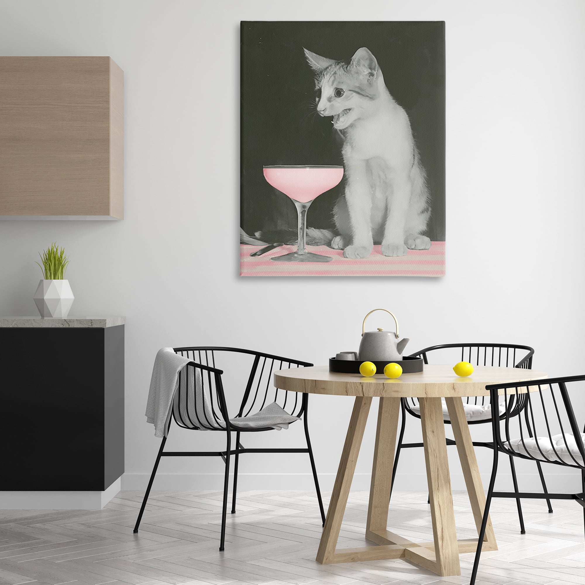 Stupell Industries Cat & Pink Drink Food & Beverage Painting Wrapped Canvas Art Print Wall Art, 36 x 48