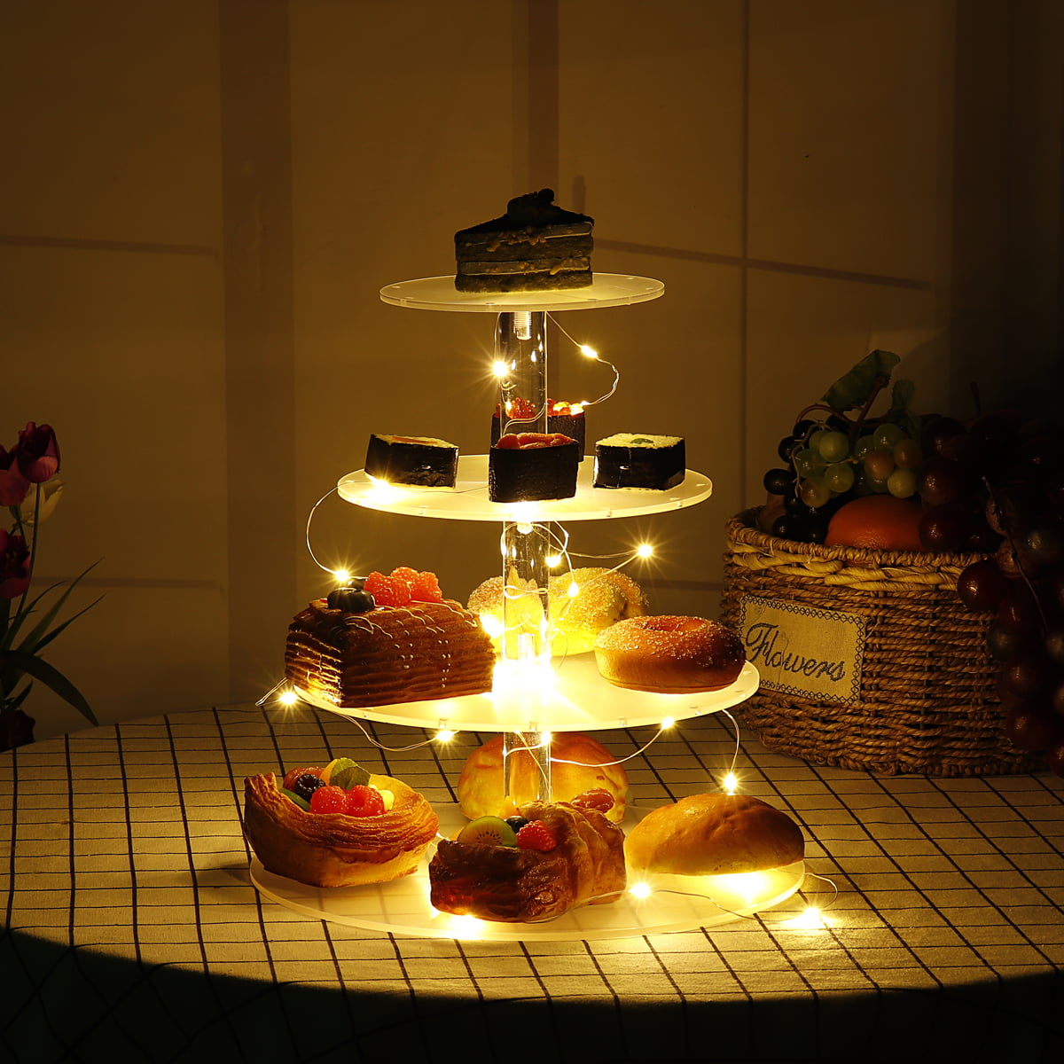 3 Tier Round Cupcake Stand Wedding Birthday Crystal Acrylic Cake Display Tower 