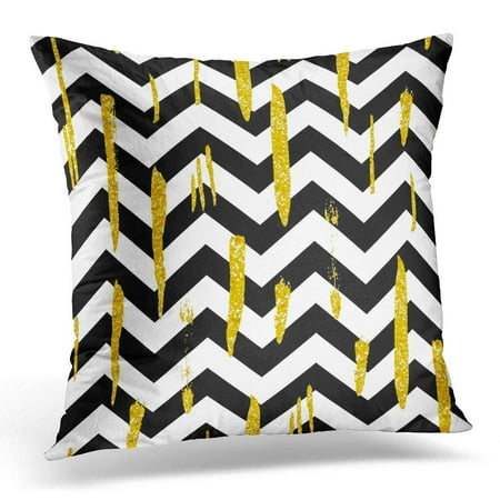 - ARHOME Fragrant Shining with Gold Glitter Brush Strokes and Black and White Stripes Chevrons Ink Golden Shiny Pillow Case Pillow Cover 18x18 inch