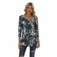 thumbnail image 6 of Zeagoo Womens Fall Fashion 2025 3/4 Sleeve Round Neck Floral Ink Dot Tops Pleated Business Work Shirts, 6 of 7