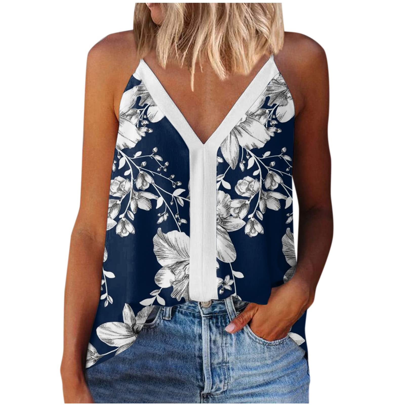 solacol Womens Tops and Blouses Womens Tops Casual Casual Womens Tops Womens  Fashion Printed Sleeveless Vest T-Shirt Sling Blouse V Neck Casual Tops  Blouses for Women Fashion 