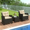 thumbnail image 4 of Costway 3 PCS Patio Wicker Rocking Set with Tempered Glass Table & Soft Cushions Outdoor Beige, 4 of 10