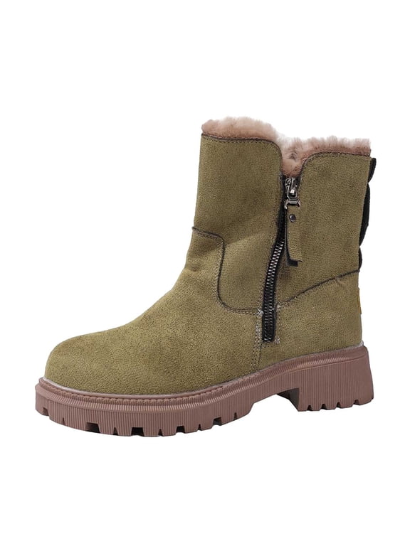 Women's Snow Boots, Winter Shoes for Women Waterproof, Lightweight, Zip, Moto, Composite Toe, Sportswear, Army Green, Size 6.5